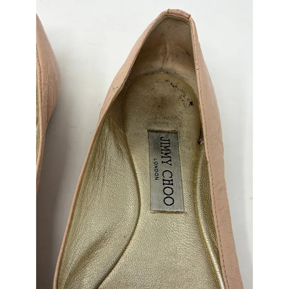 Jimmy Choo ballet flats 37 cap toe pink gold leather *flaws*